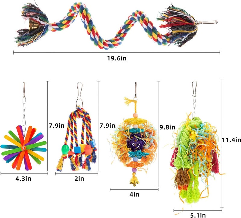 RLRICH Store 5PACK Colorful Shredder Bird Foraging & Hanging Toys, Comfy Perch Parrot Toy for Rope Bungee - Image 4